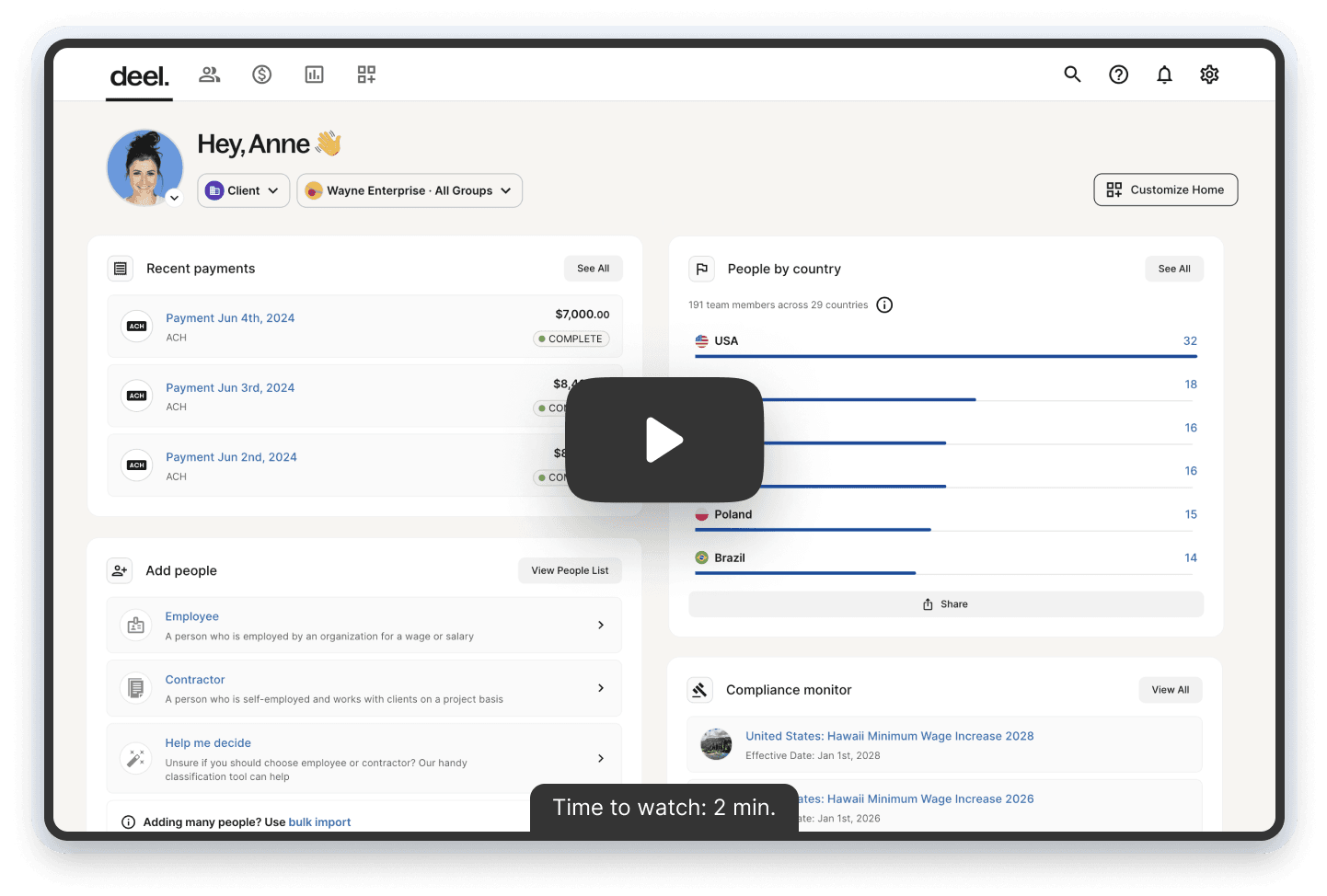 Deel Payroll & HR Platform User Interface